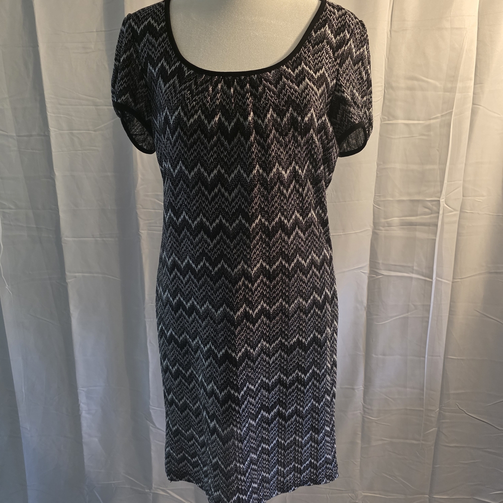Chevron Patterned Black and White Mini Dress